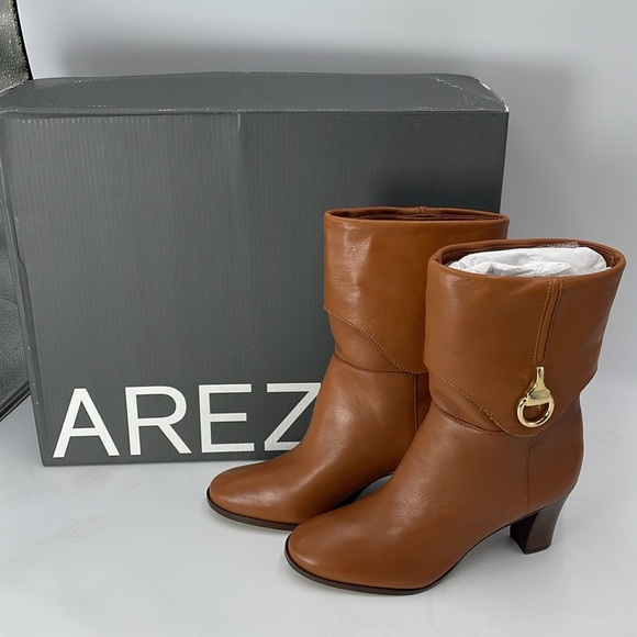 Arezzo Women's Marrom Vivian Mid Block Round Toe Booties Size 5B NIB - Picture 1 of 10